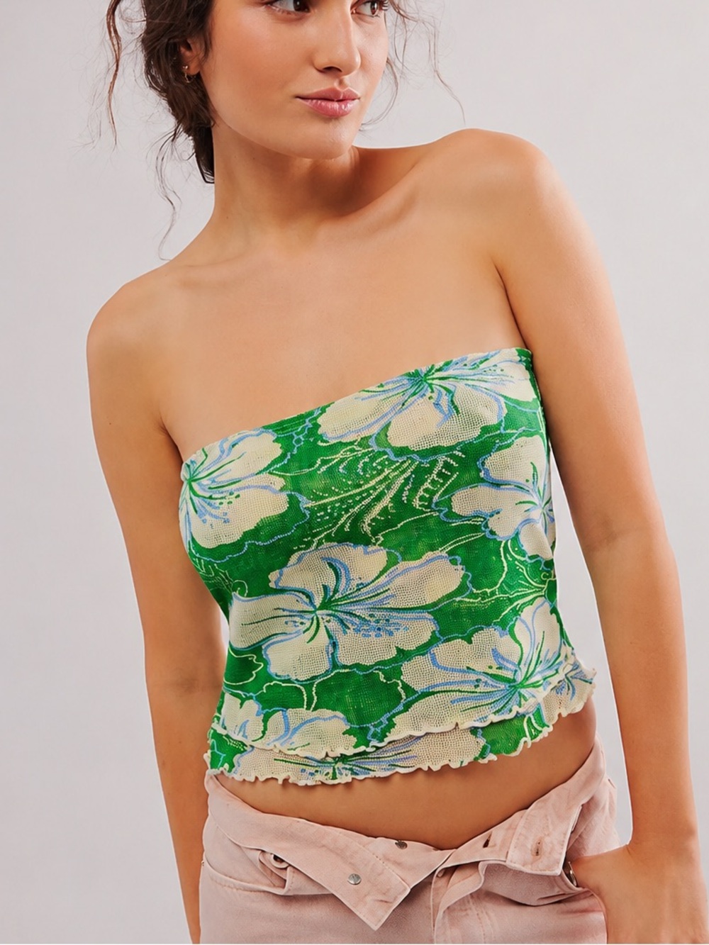 Free People Poppy Floral Smocked Tube Top Green Size L
